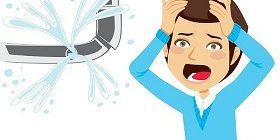 Man desperate looking a bursting pipe leaking water
